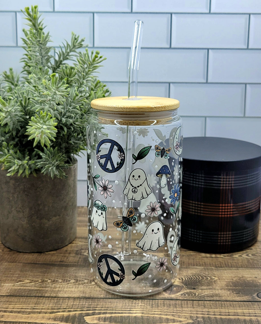 Peace Love and Ghosts Glass Tumbler