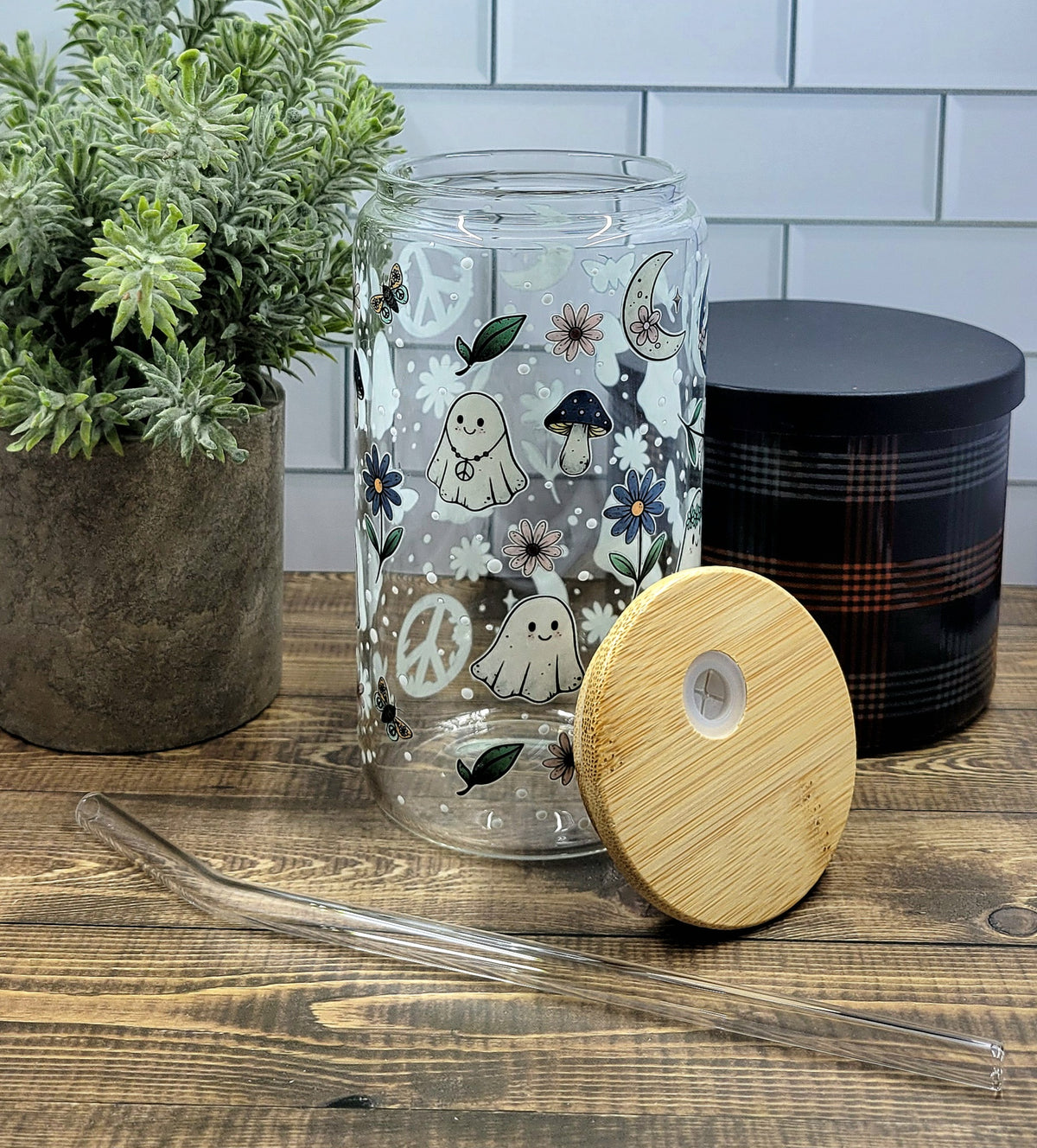 Peace Love and Ghosts Glass Tumbler