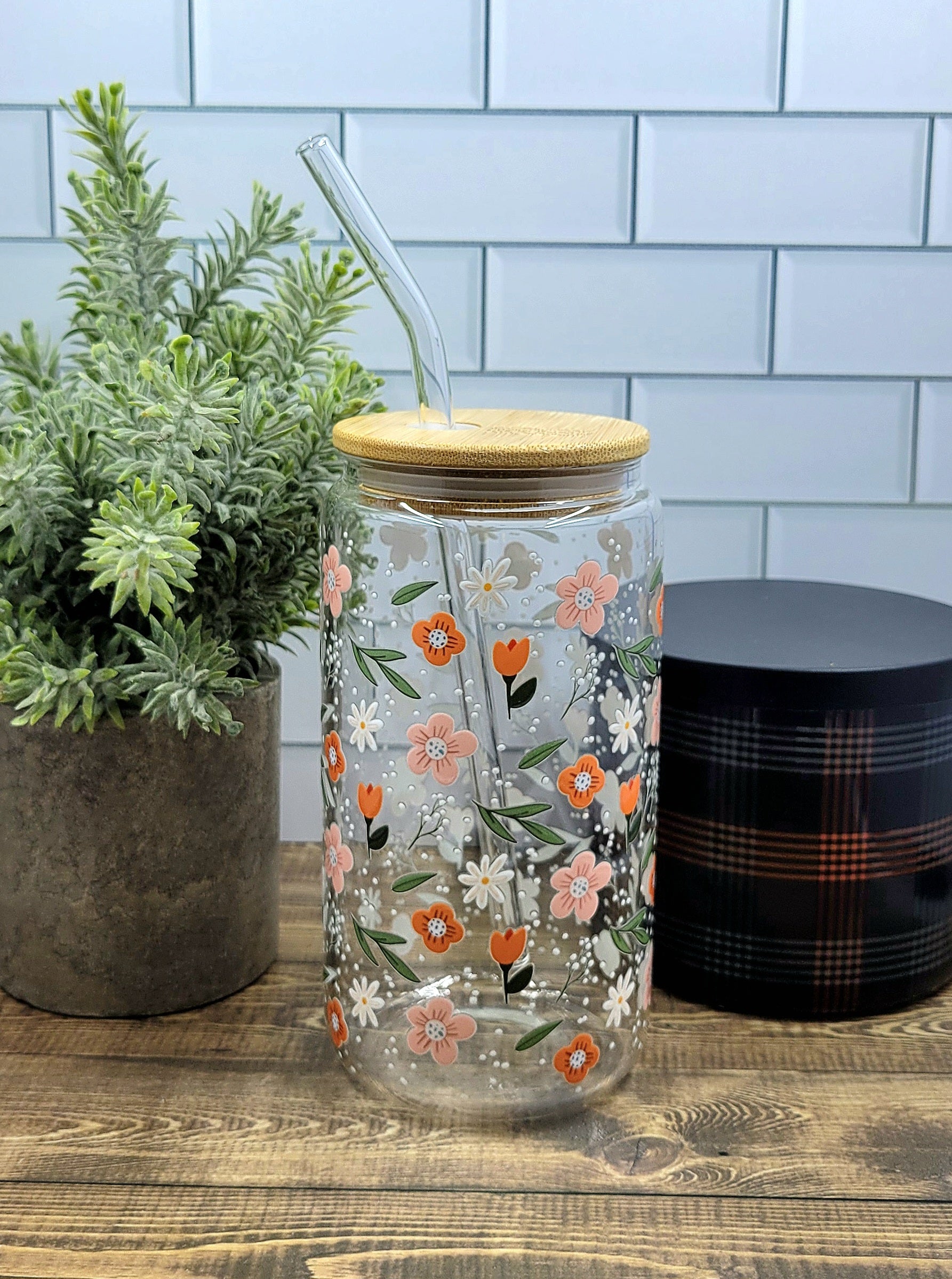 Summer Floral Glass Tumbler