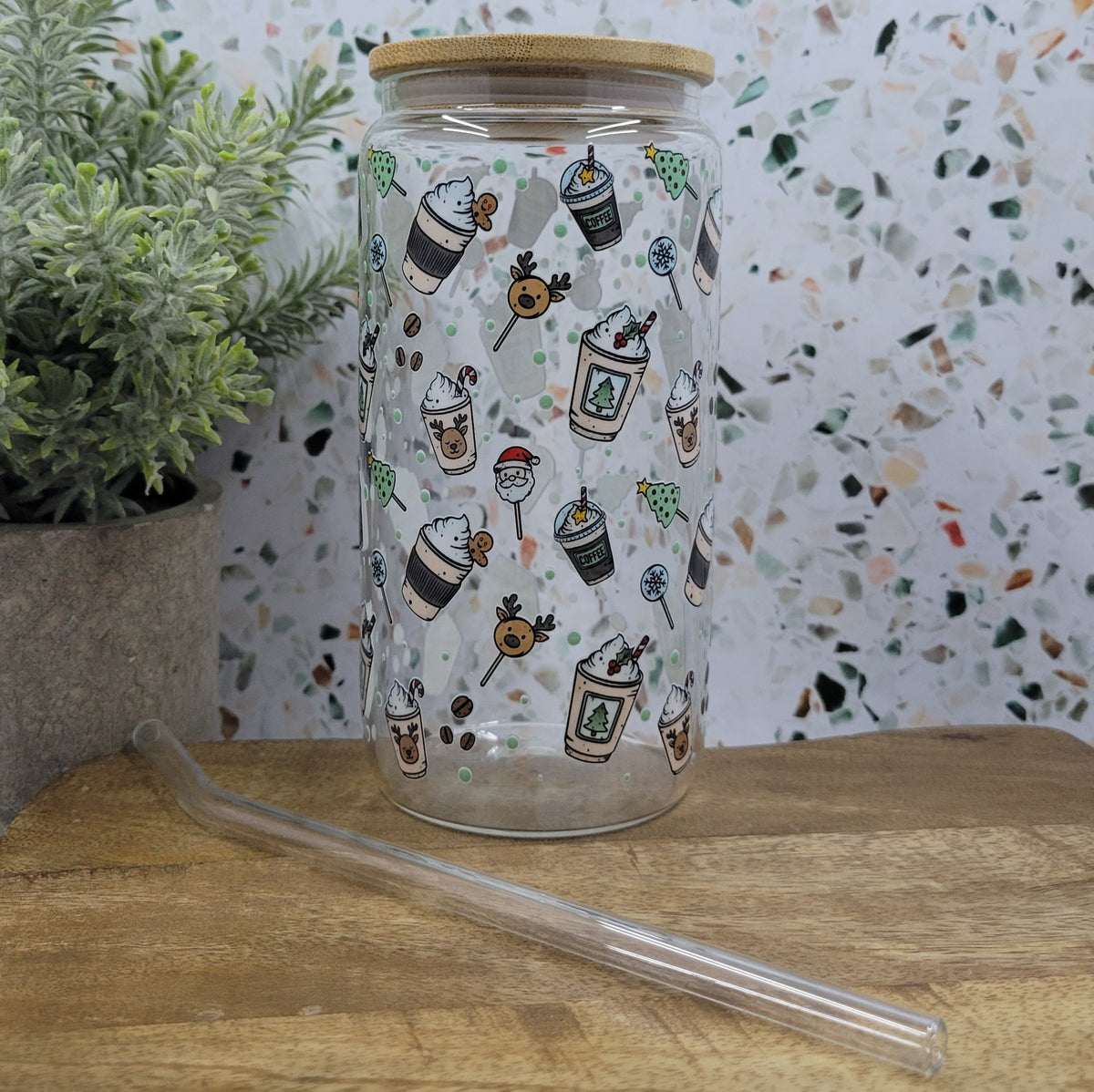 Coffee & Cake Pops Christmas Glass Tumbler