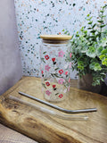 Pink Speckled Floral Glass Tumbler