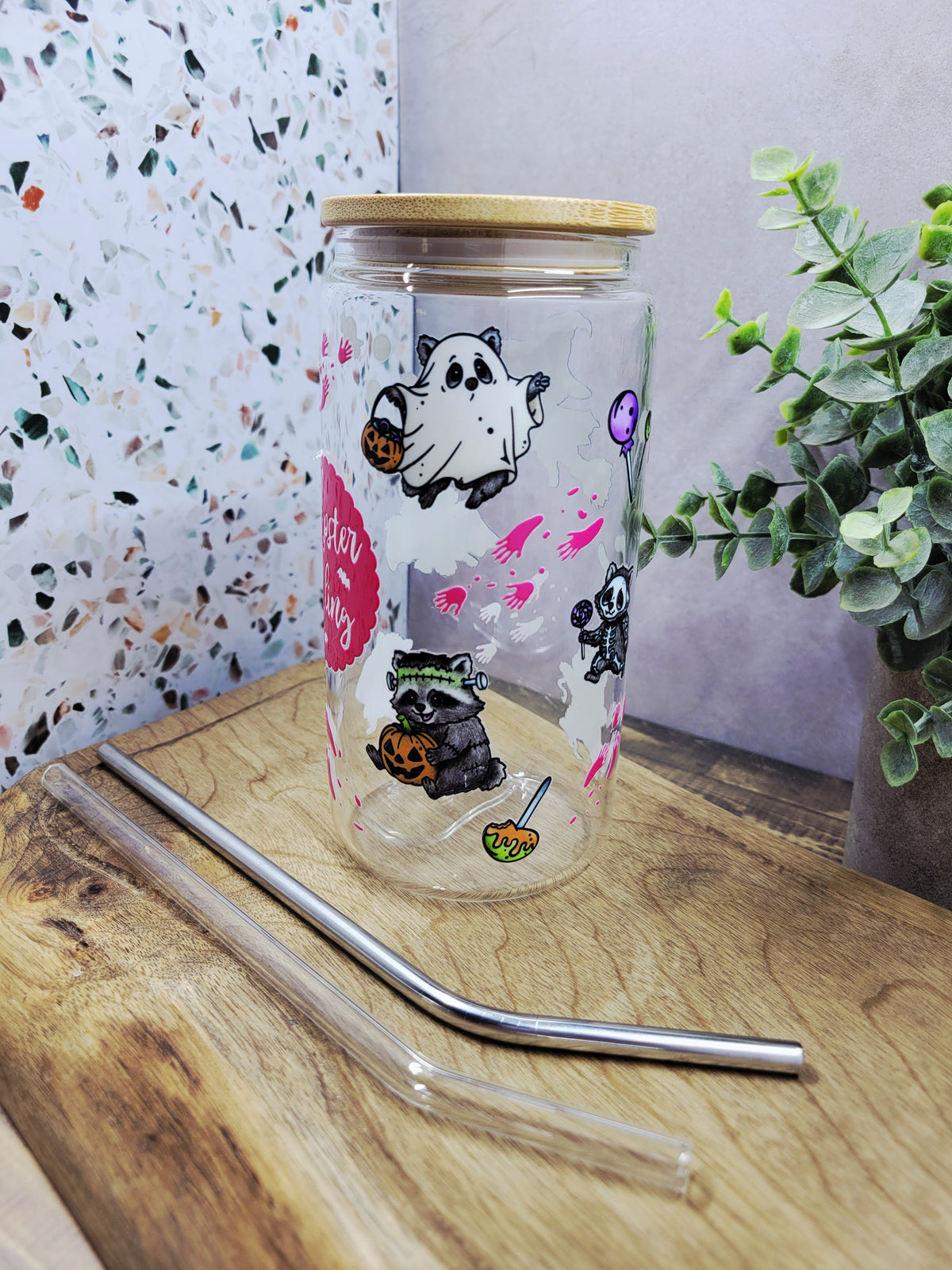 Dumpster Darling Jimothy Halloween Glass Tumbler