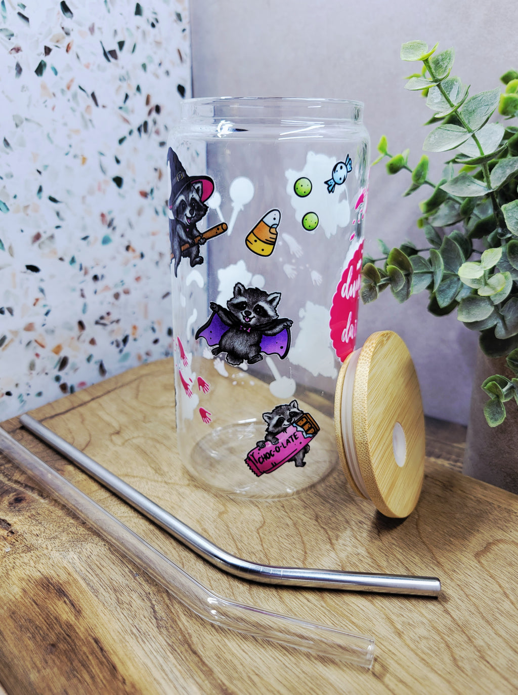Dumpster Darling Jimothy Halloween Glass Tumbler