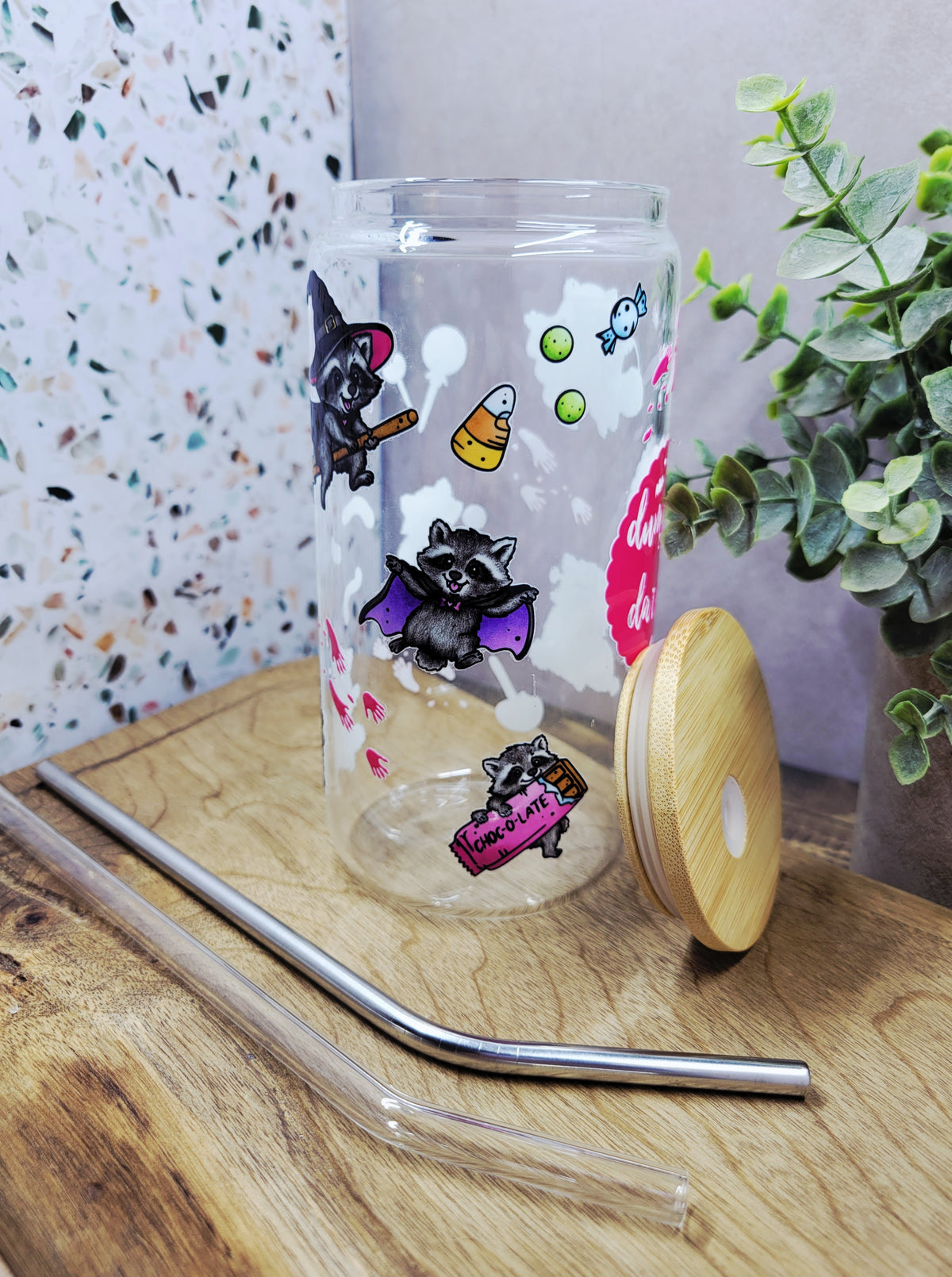 Dumpster Darling Jimothy Halloween Glass Tumbler